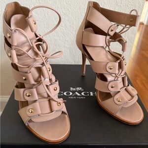 Coach Women's Sandals in Nude with Gold Accents